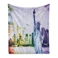 thumbnail image 1 of New York Soft Flannel Fleece Throw Blanket, City Illustration Liberty Symbolizing Freedom Color Transitions, Cozy Plush for Indoor and Outdoor Use, 60" x 80", Multicolor, by Ambesonne, 1 of 5