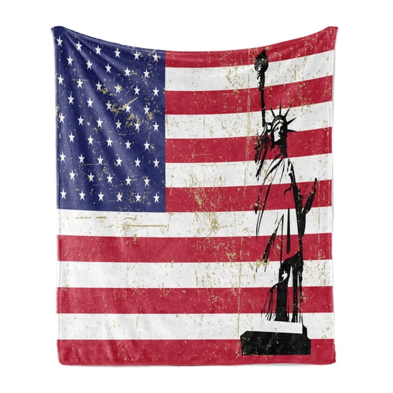 New York Soft Flannel Fleece Throw Blanket, Liberty and USA Flag Retro Style Enlightening World Famous, Cozy Plush for Indoor and Outdoor Use, 60" x 80", Dark Coral White, by Ambesonne