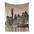 thumbnail image 1 of New York Soft Flannel Fleece Throw Blanket, Manhattan Skyline at Night East River Panoramic Famous City Urban Life in USA, Cozy Plush for Indoor and Outdoor Use, 50" x 70", Sepia Black, by Ambesonne, 1 of 5