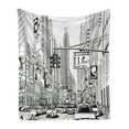 thumbnail image 1 of New York Soft Flannel Fleece Throw Blanket, Monochrome Sketch Drawing of Downtown Manhattan Traffic Jam Advertisements, Cozy Plush for Indoor and Outdoor Use, 60" x 80", Black and White, by Ambesonne, 1 of 5