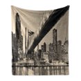 thumbnail image 1 of New York Soft Flannel Fleece Throw Blanket, Queensboro Bridge NYC Night Sepia Artprints Urban City View Modern Life Theme, Cozy Plush for Indoor and Outdoor Use, 60" x 80", Grey Brown, by Ambesonne, 1 of 5