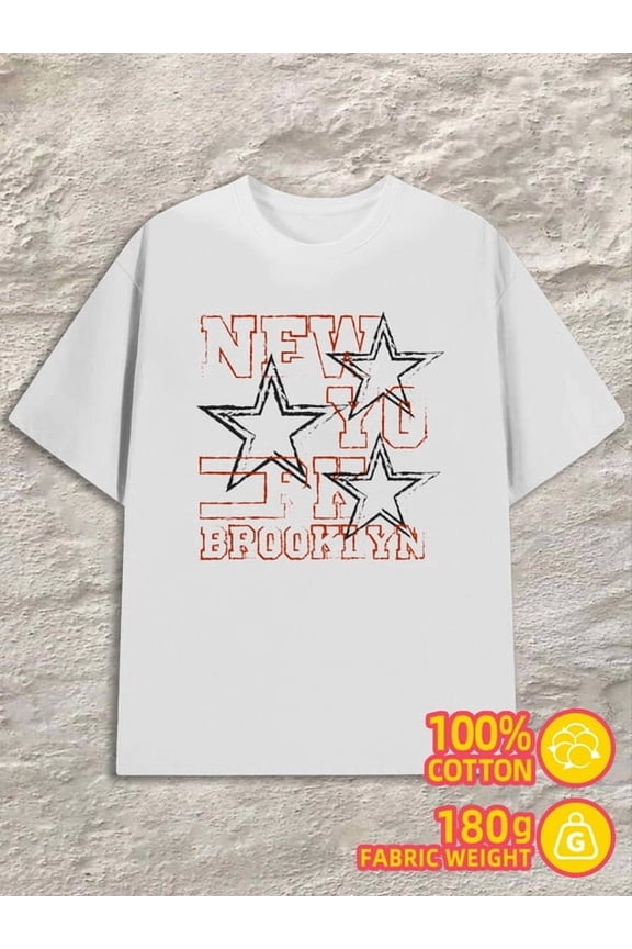 New York Stars for men 180G Cotton white Classic Unisex Shirt Short Sleeve tshirts Basic Unisex Shirt Short Sleeve tshirts Retro Unisex Shirt Crewneck tshirts