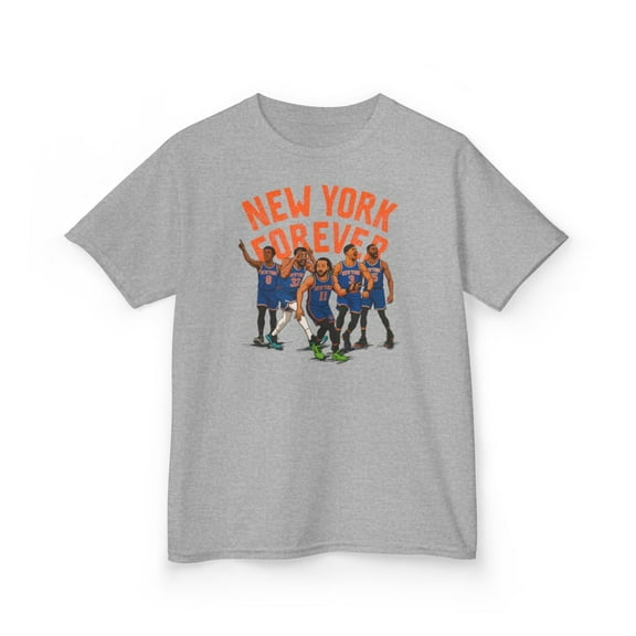 New York Starting 5 Basketball Cartoon Kids Heavy Cotton Tee-KBNYK5001B-Sport Grey-XS