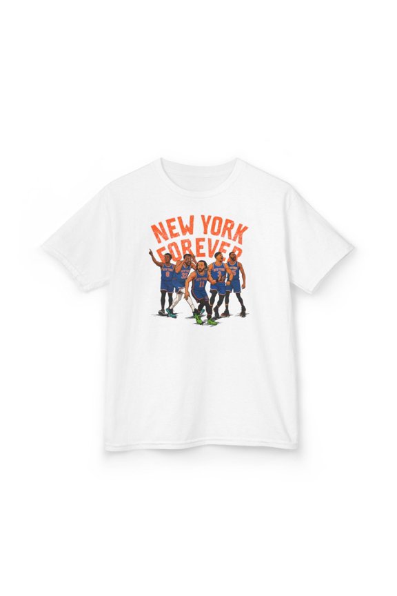 New York Starting 5 Basketball Cartoon Kids Heavy Cotton Tee-KBNYK5001B-White-XS