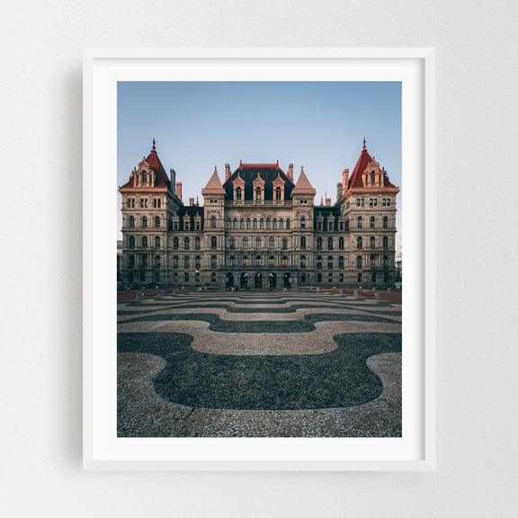 New York State Capitol 01 - Albany New York Photography Architecture Vintage City Travel Poster Geometric Scenic White Framed Wall Art Print 6 x 8 inches