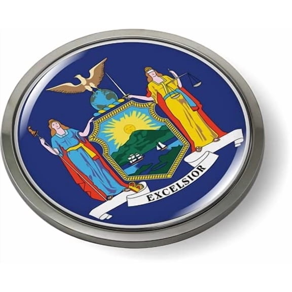 BestLicensePlateFrames New York State Flag 3D Domed CAR Emblem Round Badge Sticker - Plastic Bezel