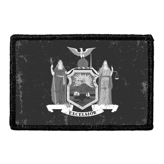 New York State Flag - Black and White - Distressed - Removable Patch