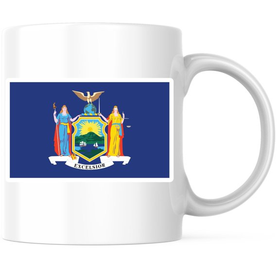New York State Flag Coffee Mug - NY State Flag Mug - Choose from 50 States - 11 Ounce Coffee Mug - Design Printed On Both Sides - Glossy Ceramic - Microwave & Dishwasher Safe - BMCM01318