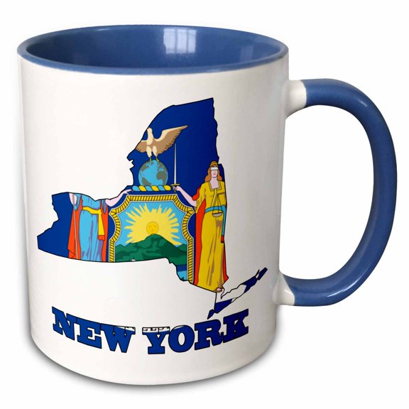 3drose, New York State Flag in the Outline Map and Letters for New York, 11oz Two-tone Blue Mug