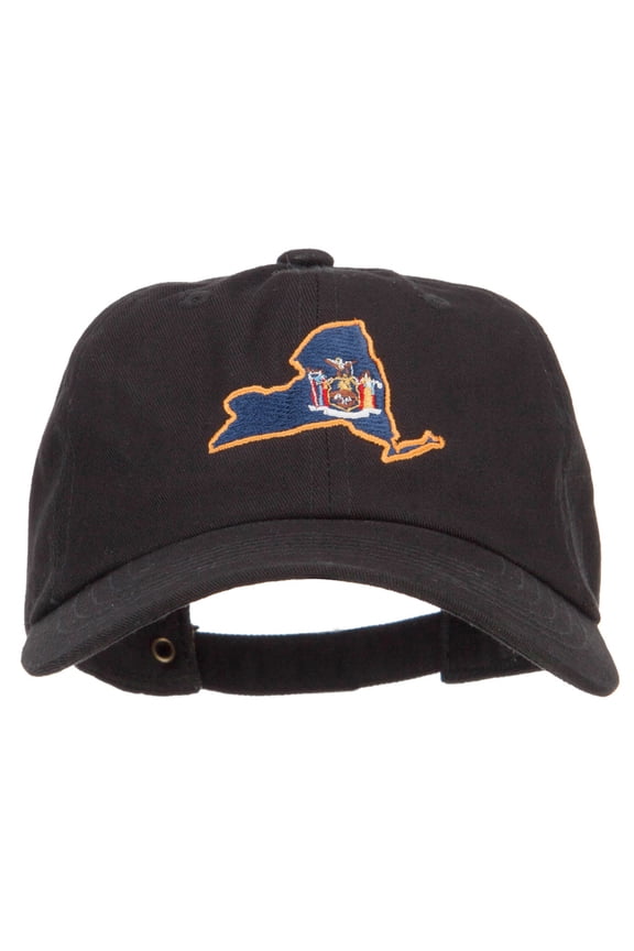New York State Flag Map Embroidered Unstructured Washed Cap - Black OSFM