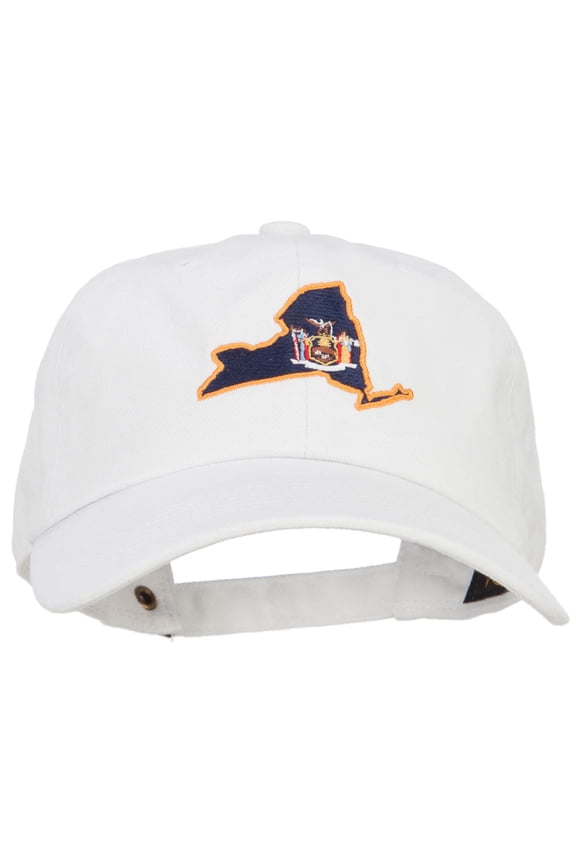 New York State Flag Map Embroidered Unstructured Washed Cap - White OSFM