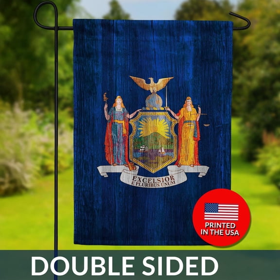 New York State Garden Flag Rustic Wood Texture Double Sided