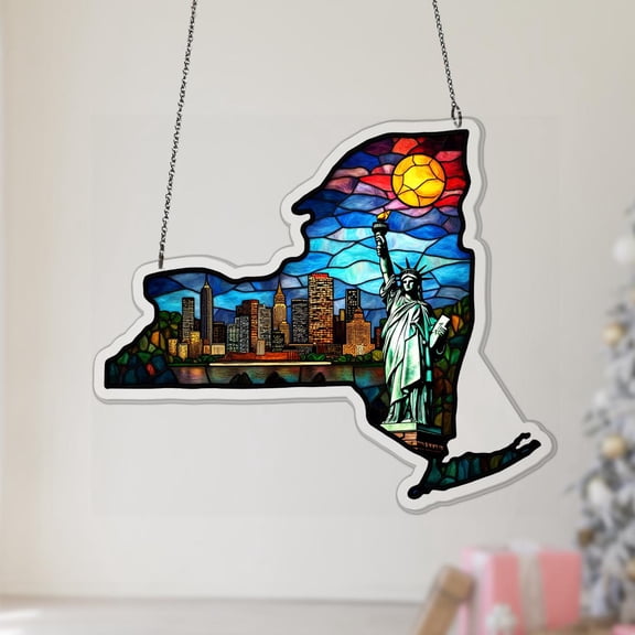 New York State Map Acrylic Suncatcher Colorful Souvenir Ornament Window Hanging Christmas Travel Gift