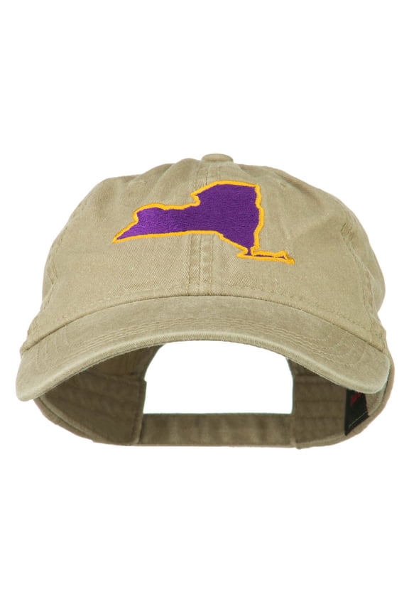 New York State Map Embroidered Cap - Khaki OSFM