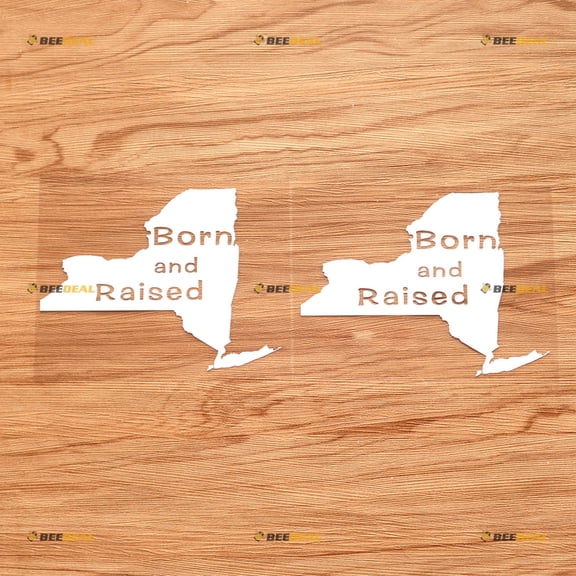 New York State Map Sticker Decal Vinyl Born And Raised - 2 Pack White 5" - For Car Boat Laptop Cup No Background Die-cut