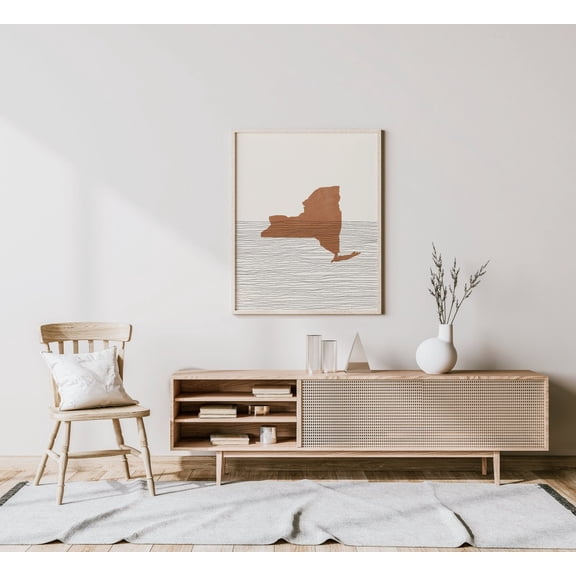 New York State Map Wall Art Print, Mid Century Minimalist Decor