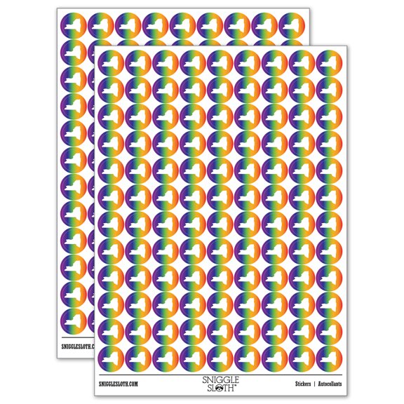New York State Silhouette 200+ Round Stickers - Rainbow - Matte Finish - 0.50" Size