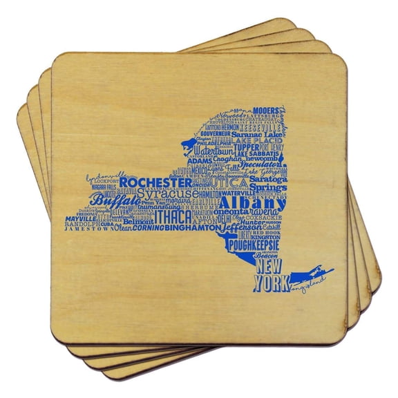 Torched New York State Typography Coaster (Set of 4) Drink Beer Coaster Brown