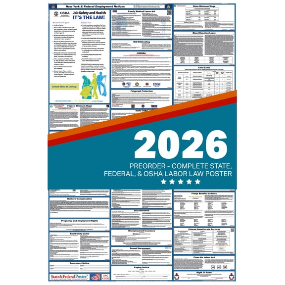 New York State and Federal Labor Law Poster 2026, All In One | Spanish-Laminated