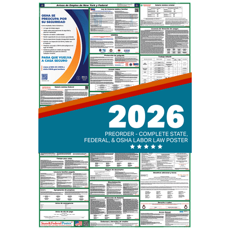 New York State and Federal Labor Law Poster 2026, All In One | Spanish-Laminated