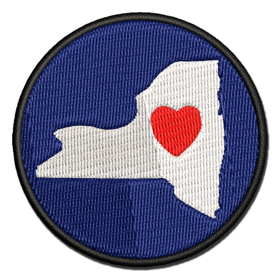 New York State with Heart Applique Multi-Color Embroidered Iron-On Patch - 2.5 Inch Small