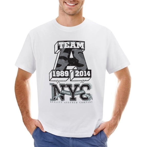 New York Statement Vintage T-shirt Mens Cotton Classic Crewneck Short Sleeve Tees Unisex White 5XL