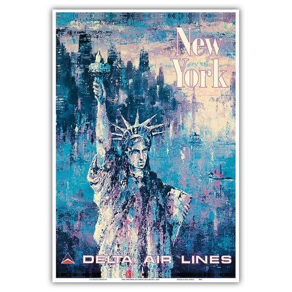 New York - Statue of Liberty - Delta Air Lines - Vintage Airline Travel Poster by Jack Laycox c.1960s - Master Art Print (Unframed) 13in x 19in