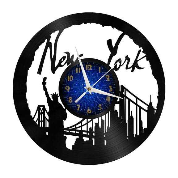 New York Statue of Liberty Scenery 16 Vinyl Record Wall Clock for Kitchen Wall Decor Wall Art Gift for Lover Gift Idea for a Best Friend(B)