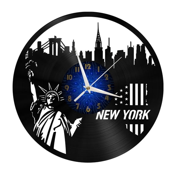 New York Statue of Liberty Scenery 9 Vinyl Record Wall Clock for Kitchen Wall Decor Wall Art Gift for Lover Gift Idea for a Best Friend(B)