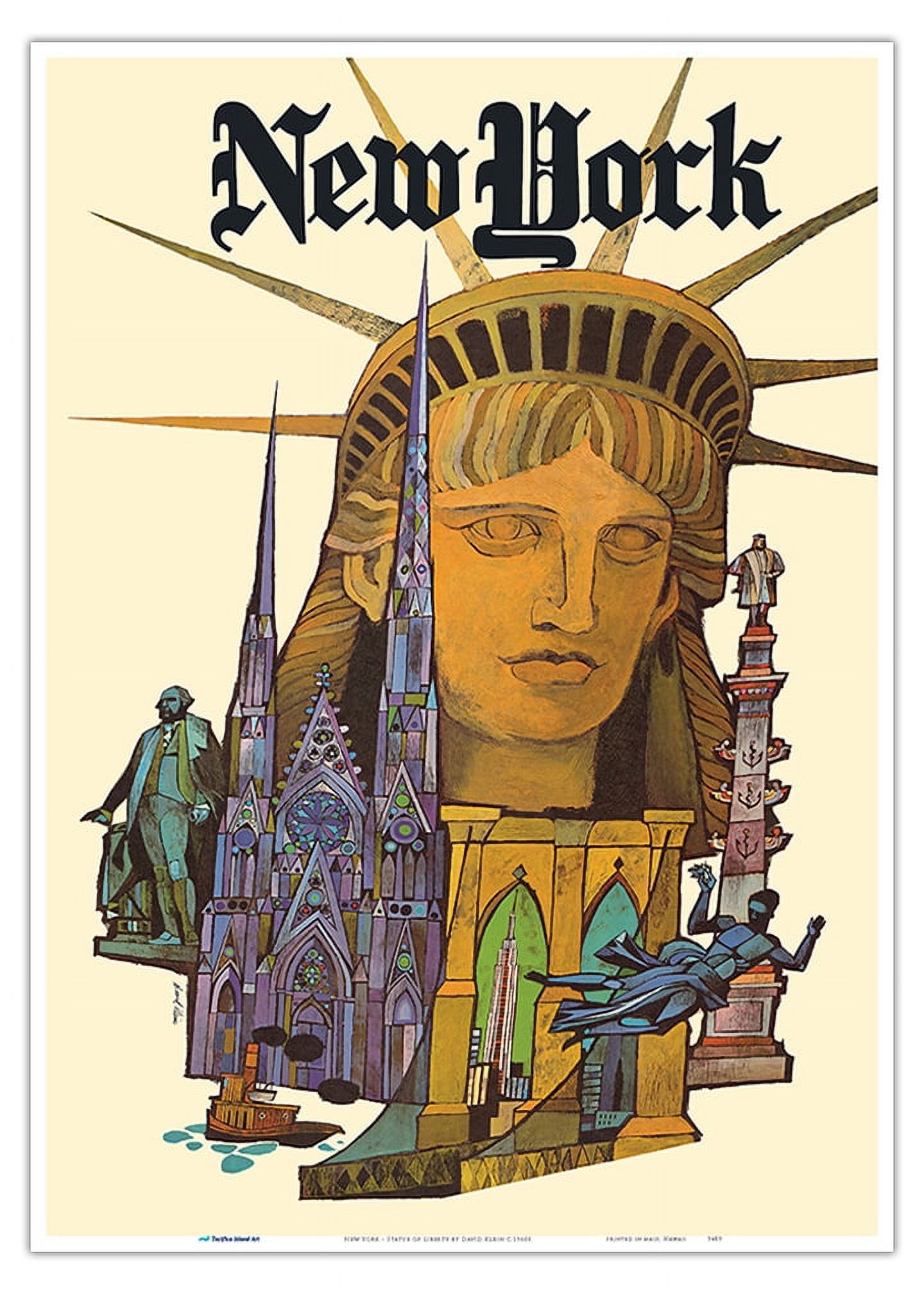 New York - Statue of Liberty - Vintage Travel Poster by David Klein c ...