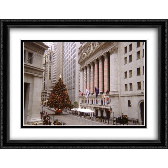 New York Stock Exchange Christmas Tree 2x Matted 36x28 Large Black Ornate Framed Art Print by The Cityscape Art Print Series