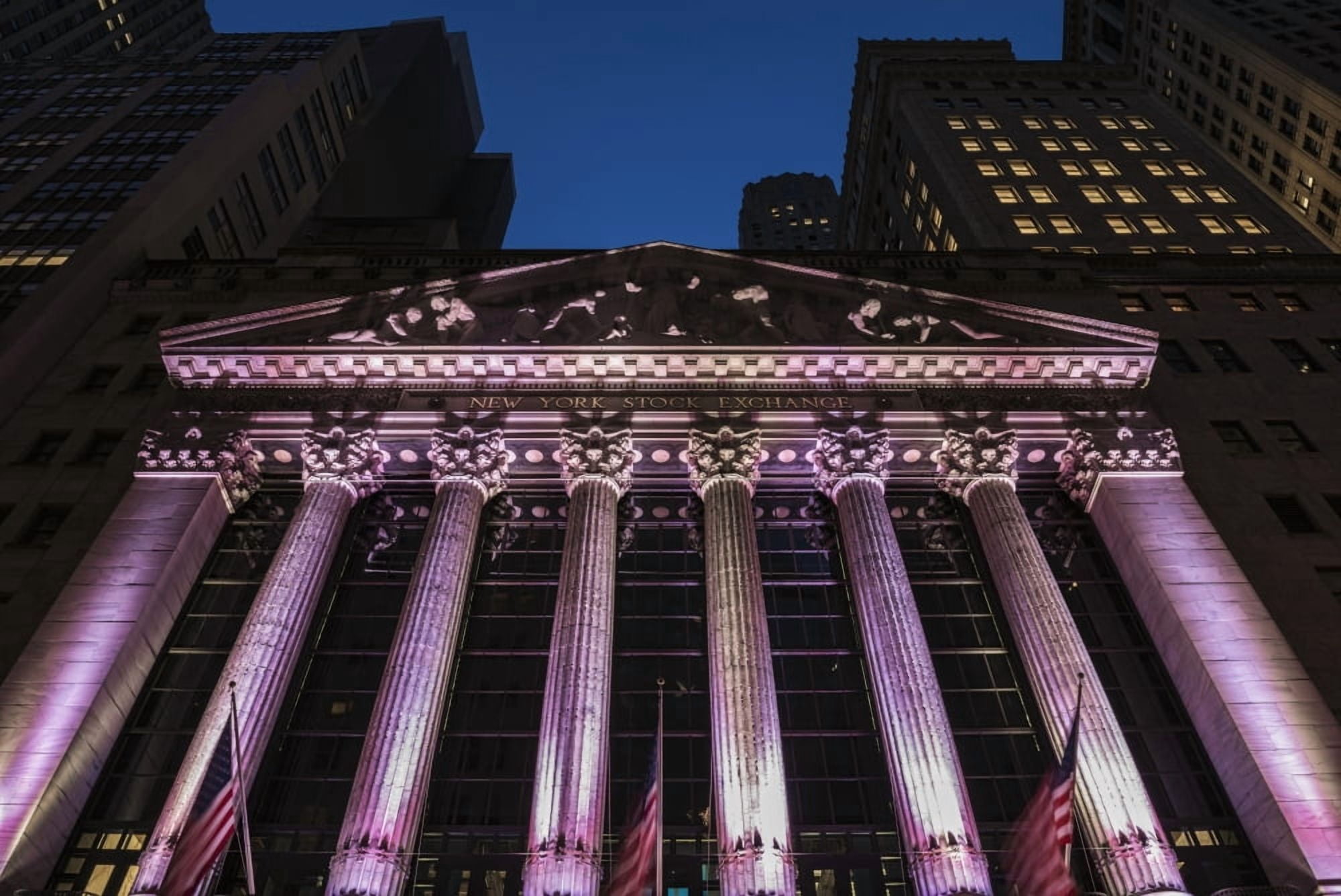 New York Stock Exchange at twilight New York City New York United States of America Canvas Art - F M Kearney  Design Pics (19 x 12)