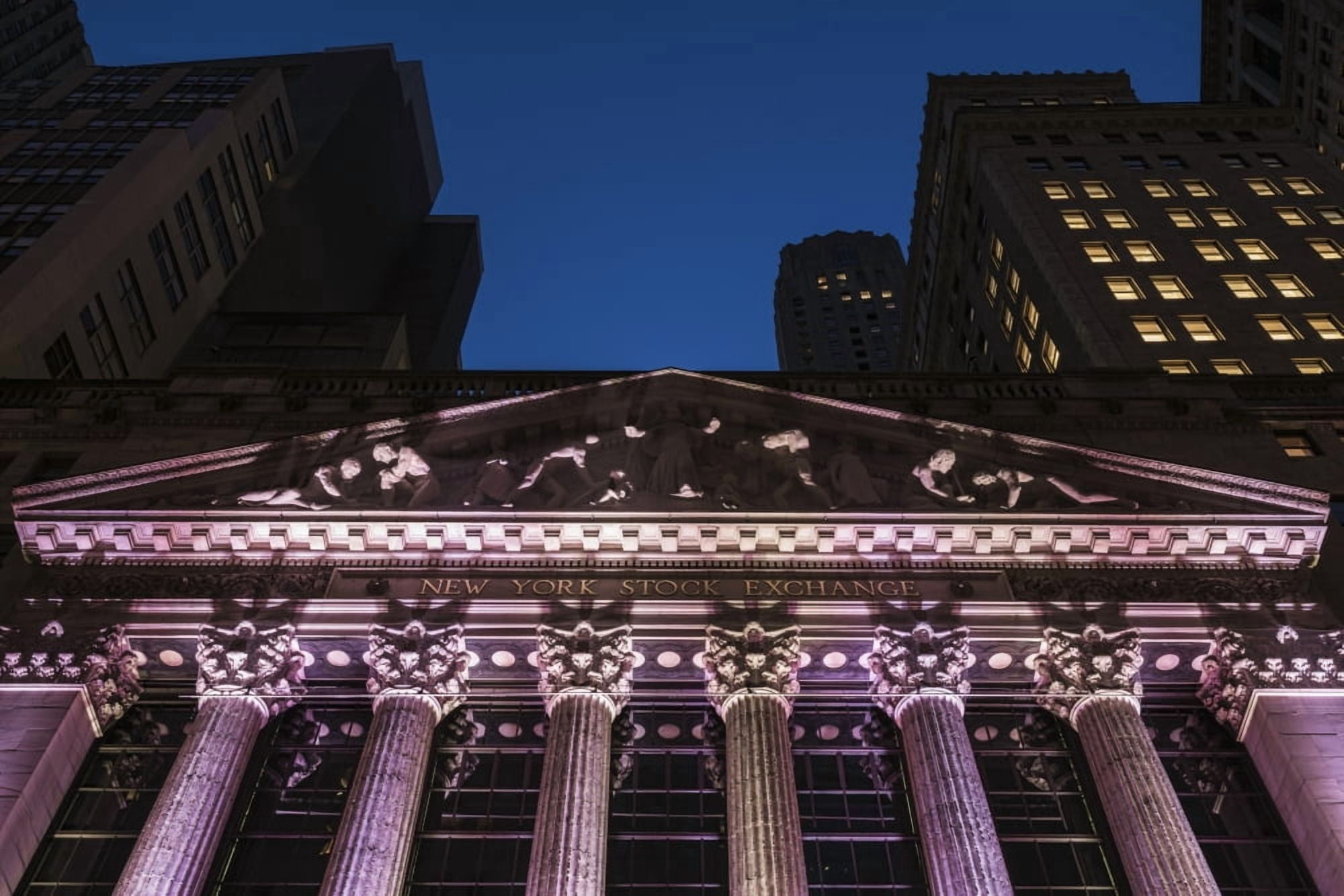 New York Stock Exchange at twilight New York City New York United States of America Canvas Art - F M Kearney Design Pics (19 x 12)