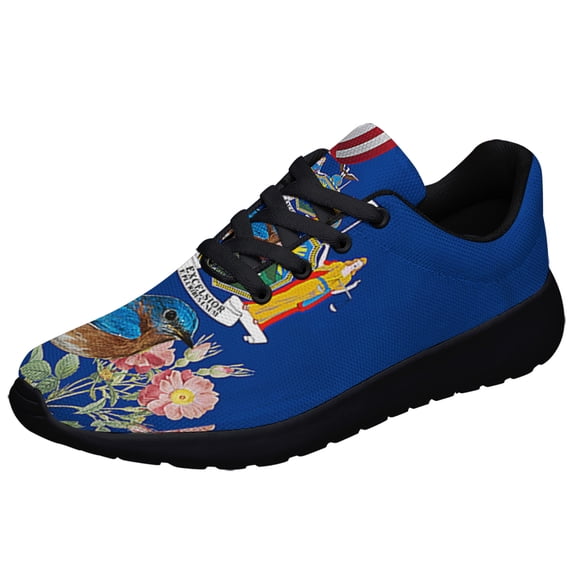 New York Stte EaStrn Bluebird and Wild Rose Flower Shoes Sneakers Black Size 7