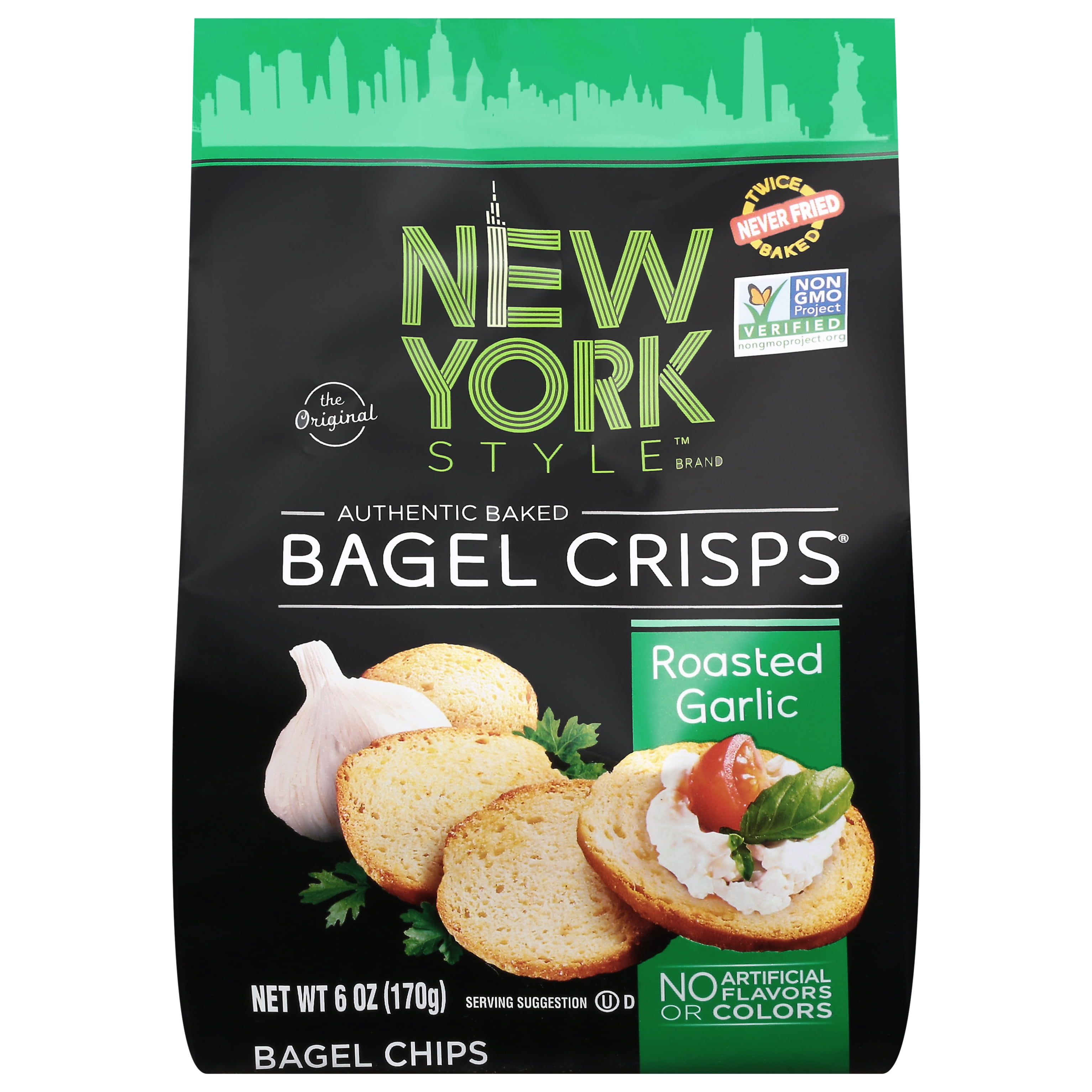 New York Style Roasted Garlic Bagel Crisps, Bagel Chips, 6 oz Bag