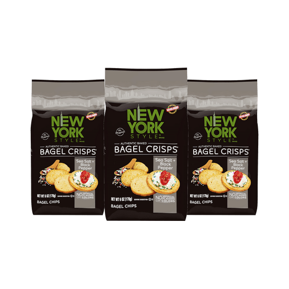 New York Style Sea Salt & Black Pepper Authentic Baked Bagel Crisps, 3-Pack 6 oz. Bags
