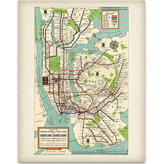 New York Subway Map 1948 Art Print - 11x14 Unframed Art Print - Great Vintage Home Decor