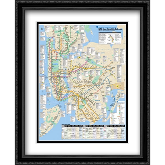 New York Subway Map 2x Matted 28x40 Large Black Ornate Framed Art Print