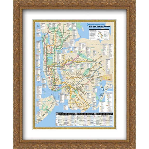 New York Subway Map 2x Matted 28x40 Large Gold Ornate Framed Art Print