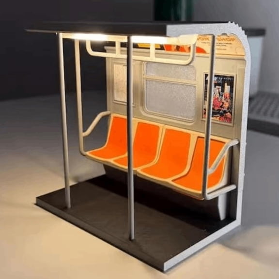 New York Subway Train Lamp, 3D Printed Retro NYC Metro Car LED Night Light with 3 Interchangeable Posters & Hidden Button, Decorative Desk Lamp (1 Pcs)