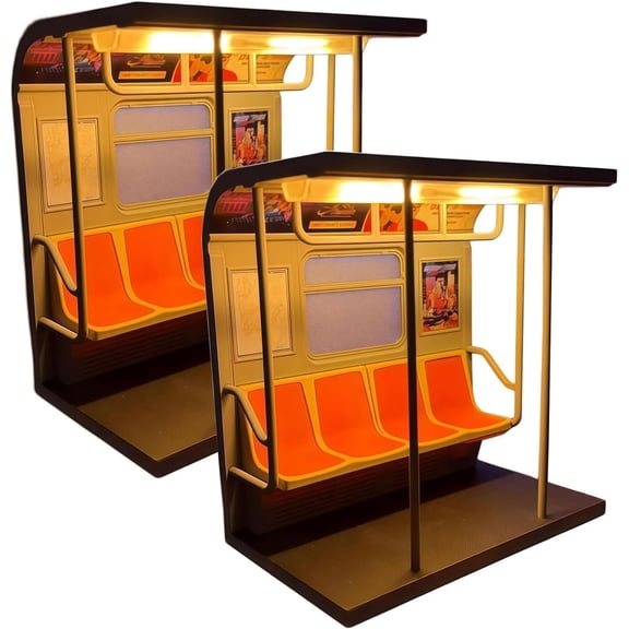 New York Subway Train Lamp, 3D Printed Retro NYC Metro Car LED Night Light with 3 Interchangeable Posters & Hidden Button, Decorative Desk Lamp