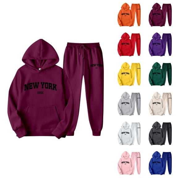 New York Sweat Suits for Womens 2 Piece 2026 Fashion Hoodie and Joggers Sweatpants Matching Set