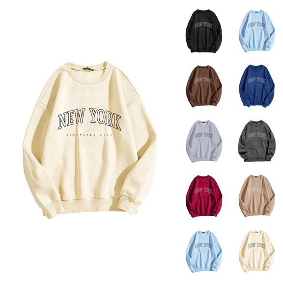 New York Sweatshirt for Women 2026 Fall Winter Casual Long Sleeve Crewneck Graphic Pullover Sweat Shirts Tops