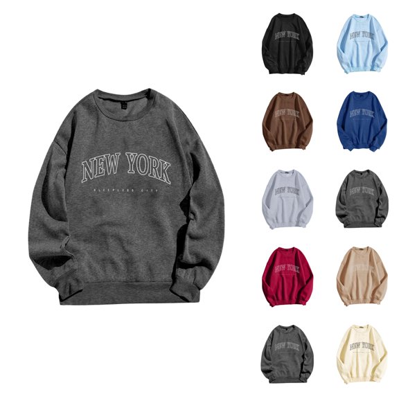 New York Sweatshirt for Women 2026 Fall Winter Casual Long Sleeve Crewneck Graphic Pullover Sweat Shirts Tops