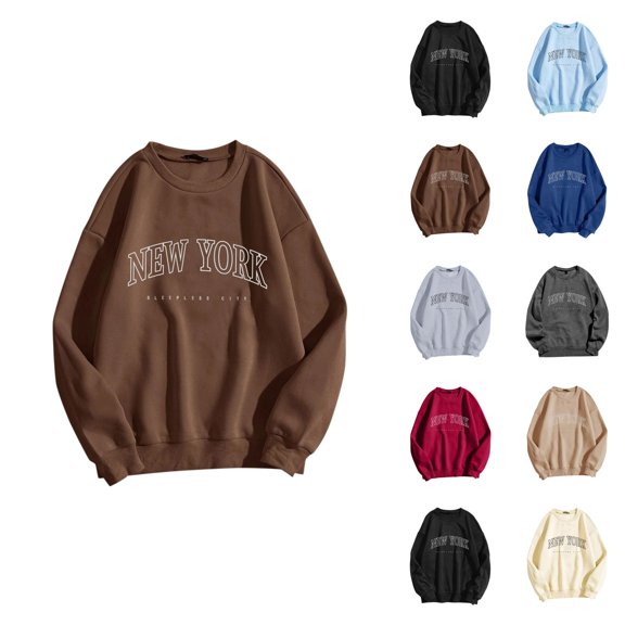 New York Sweatshirt for Women 2026 Fall Winter Casual Long Sleeve Crewneck Graphic Pullover Sweat Shirts Tops