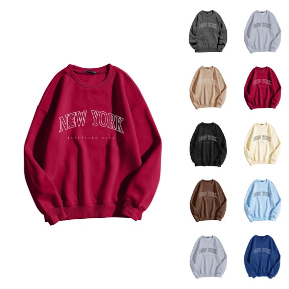 New York Sweatshirt for Women 2026 Fall Winter Fashion Long Sleeve Crewneck Graphic Sweatshirts Pullover Tops