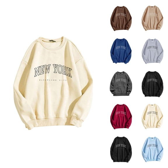 New York Sweatshirt for Women 2026 Fall Winter Trendy Long Sleeve Crewneck Graphic Pullover Sweat Shirts Tops