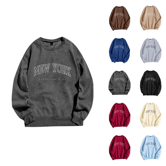 New York Sweatshirt for Women 2026 Fall Winter Trendy Long Sleeve Crewneck Graphic Pullover Sweat Shirts Tops