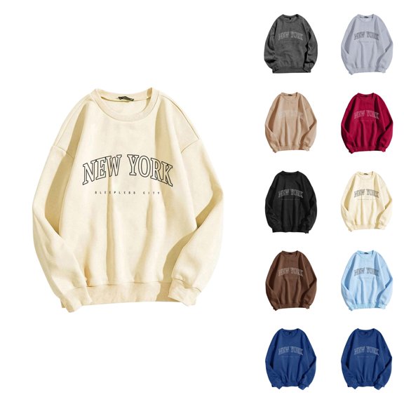 New York Sweatshirt for Women 2026 Fall Winter Fashion Long Sleeve Crewneck Graphic Sweatshirts Pullover Tops