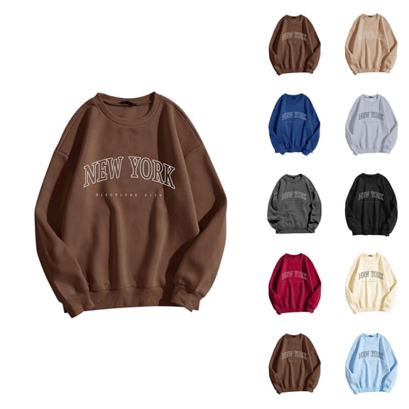 New York Sweatshirt for Women 2026 Fall Winter Trendy Long Sleeve Crewneck Graphic Pullover Sweat Shirts Tops